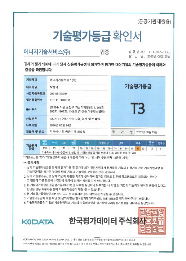 2025년 기술평가등급 확인서